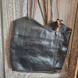 Siena Black Leather Purse Brown Convertible Straps Crossbody Backpack Bag EUC‎